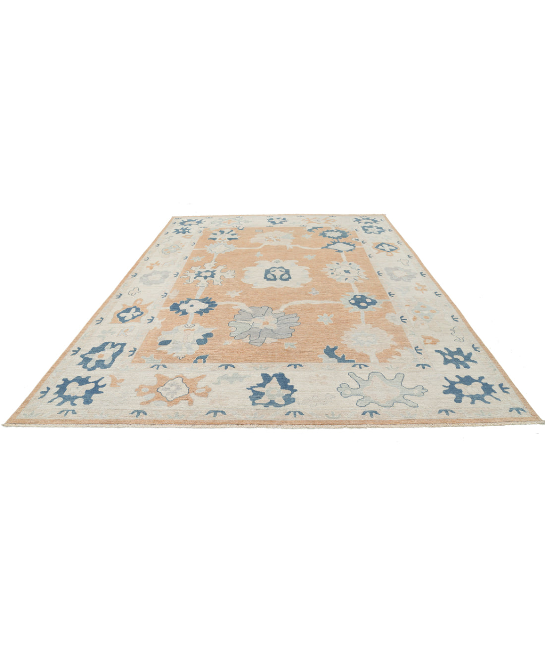 Oushak 9'0'' X 12'0'' Hand-Knotted Wool Rug 9'0'' x 12'0'' (270 X 360) / Rust / Blue