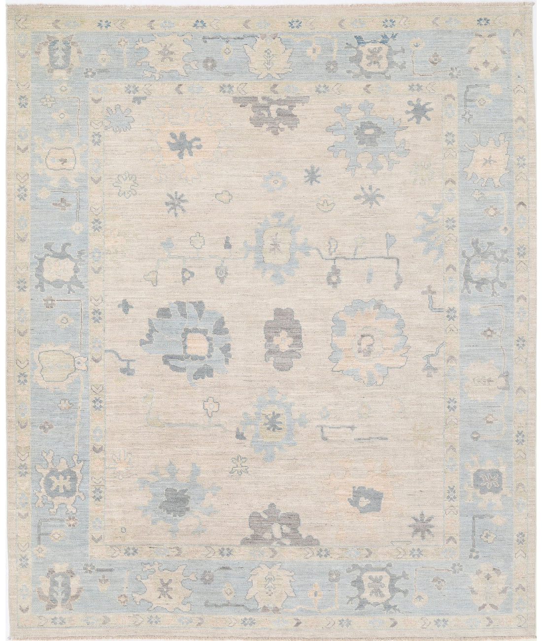 Oushak 8'2'' X 9'8'' Hand-Knotted Wool Rug 8'2'' x 9'8'' (245 X 290) / Taupe / Blue