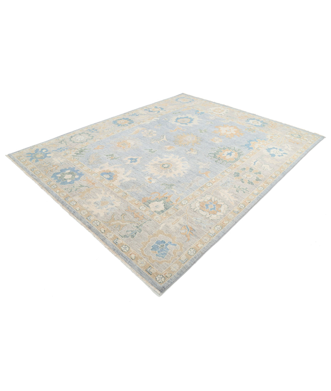 Oushak 8'0'' X 9'11'' Hand-Knotted Wool Rug 8'0'' x 9'11'' (240 X 298) / Blue / Grey