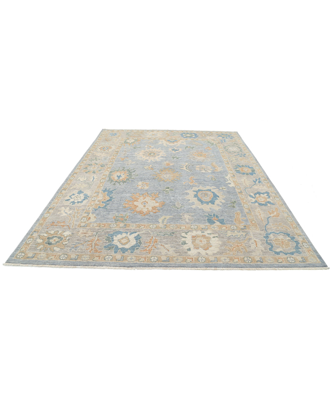 Oushak 8'0'' X 9'11'' Hand-Knotted Wool Rug 8'0'' x 9'11'' (240 X 298) / Blue / Grey