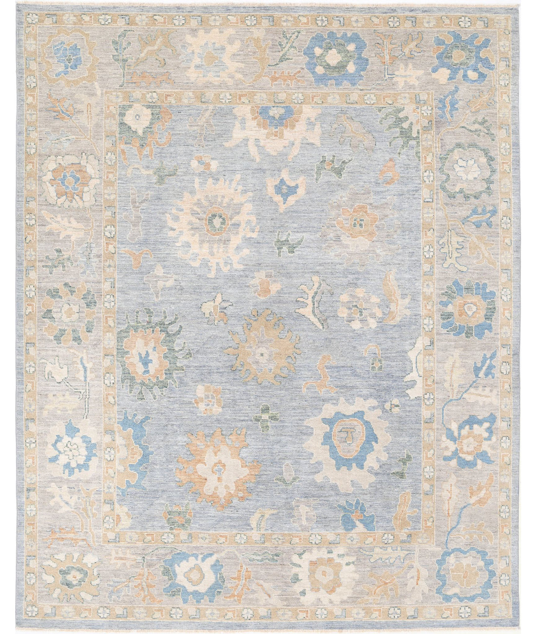 Oushak 8'0'' X 9'11'' Hand-Knotted Wool Rug 8'0'' x 9'11'' (240 X 298) / Blue / Grey