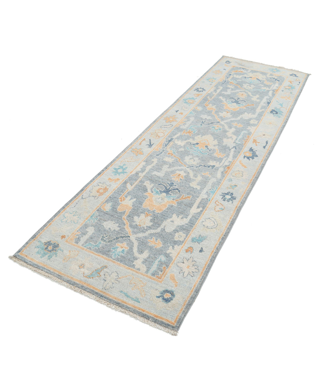 Oushak 2'10'' X 9'4'' Hand-Knotted Wool Rug 2'10'' x 9'4'' (85 X 280) / Grey / Blue