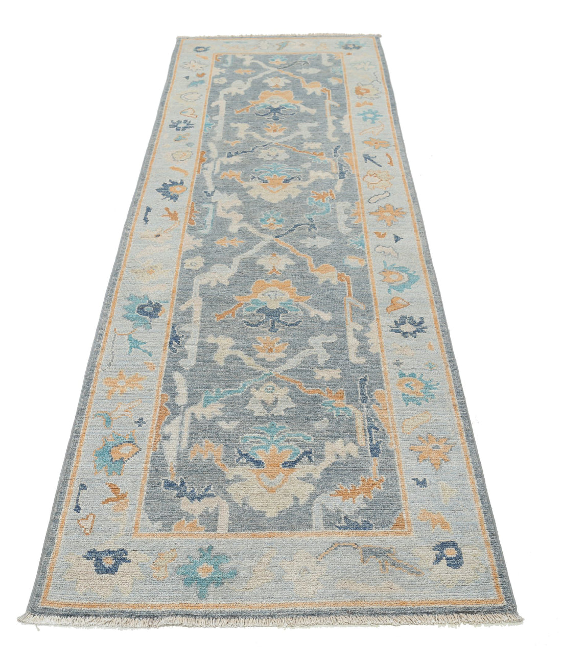 Oushak 2'10'' X 9'4'' Hand-Knotted Wool Rug 2'10'' x 9'4'' (85 X 280) / Grey / Blue