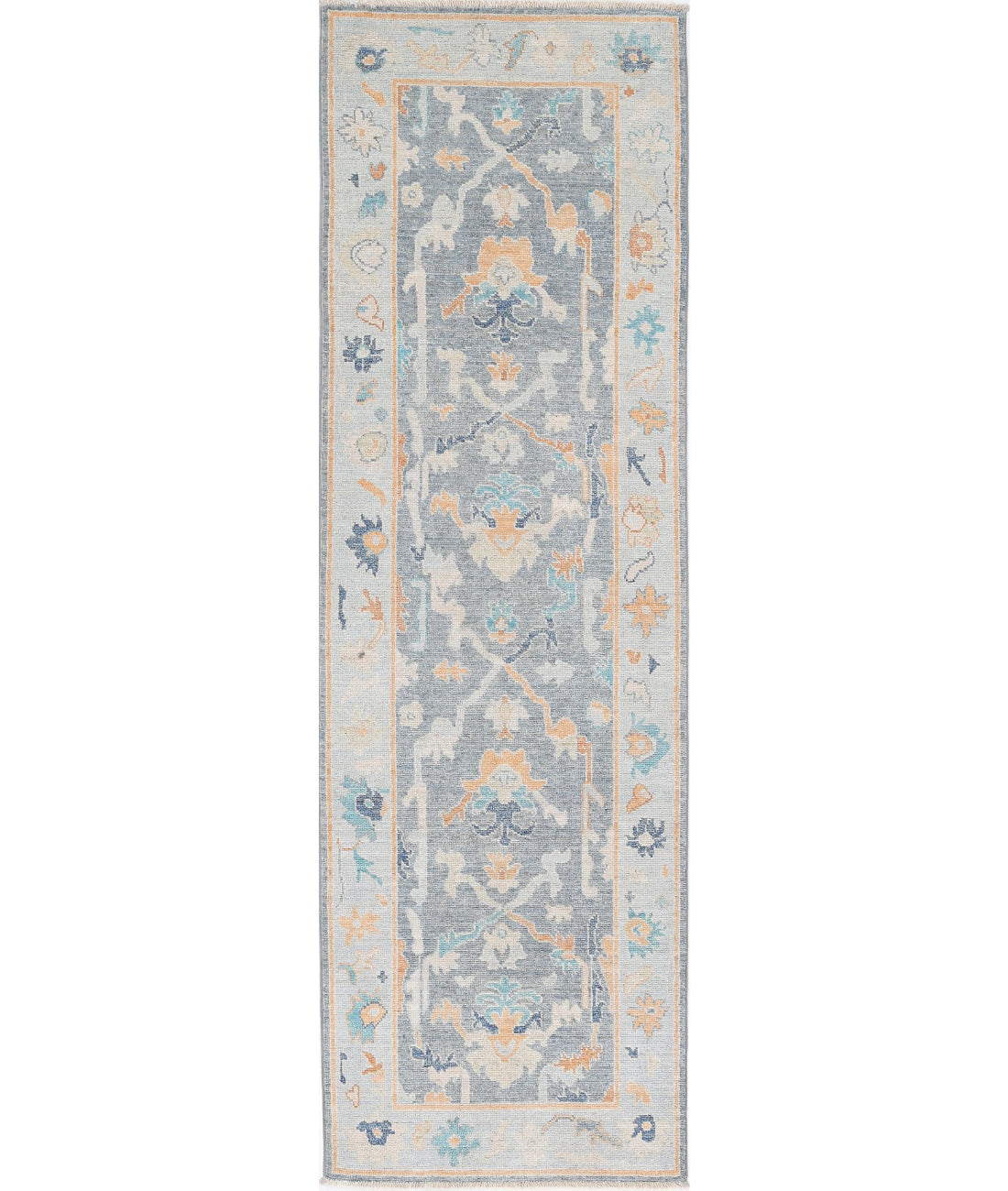 Oushak 2'10'' X 9'4'' Hand-Knotted Wool Rug 2'10'' x 9'4'' (85 X 280) / Grey / Blue