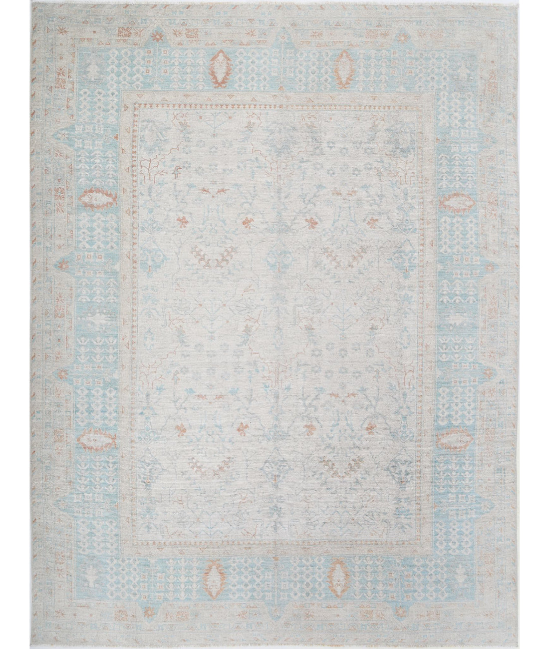 Oushak 9'1'' X 12'2'' Hand-Knotted Wool Rug 9'1'' x 12'2'' (273 X 365) / Ivory / Green