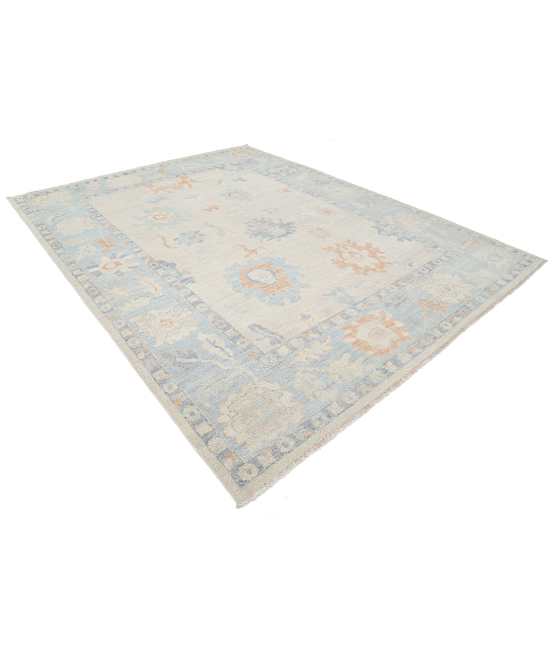 Oushak 9'2'' X 11'10'' Hand-Knotted Wool Rug 9'2'' x 11'10'' (275 X 355) / Ivory / Blue