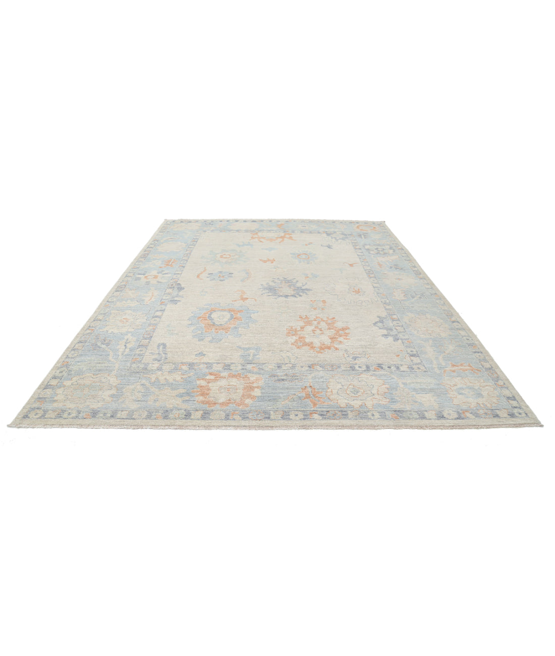 Oushak 9'2'' X 11'10'' Hand-Knotted Wool Rug 9'2'' x 11'10'' (275 X 355) / Ivory / Blue