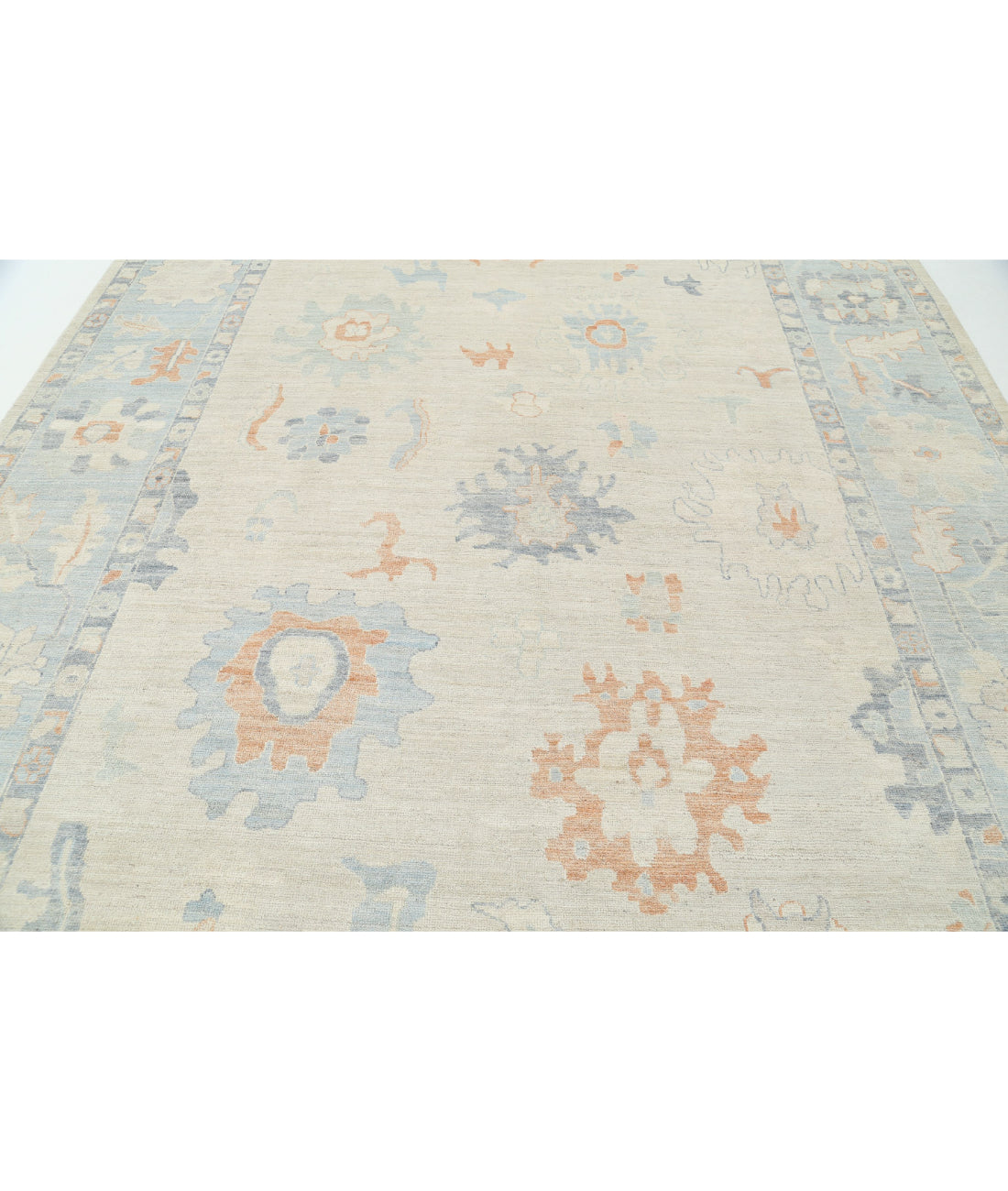 Oushak 9'2'' X 11'10'' Hand-Knotted Wool Rug 9'2'' x 11'10'' (275 X 355) / Ivory / Blue