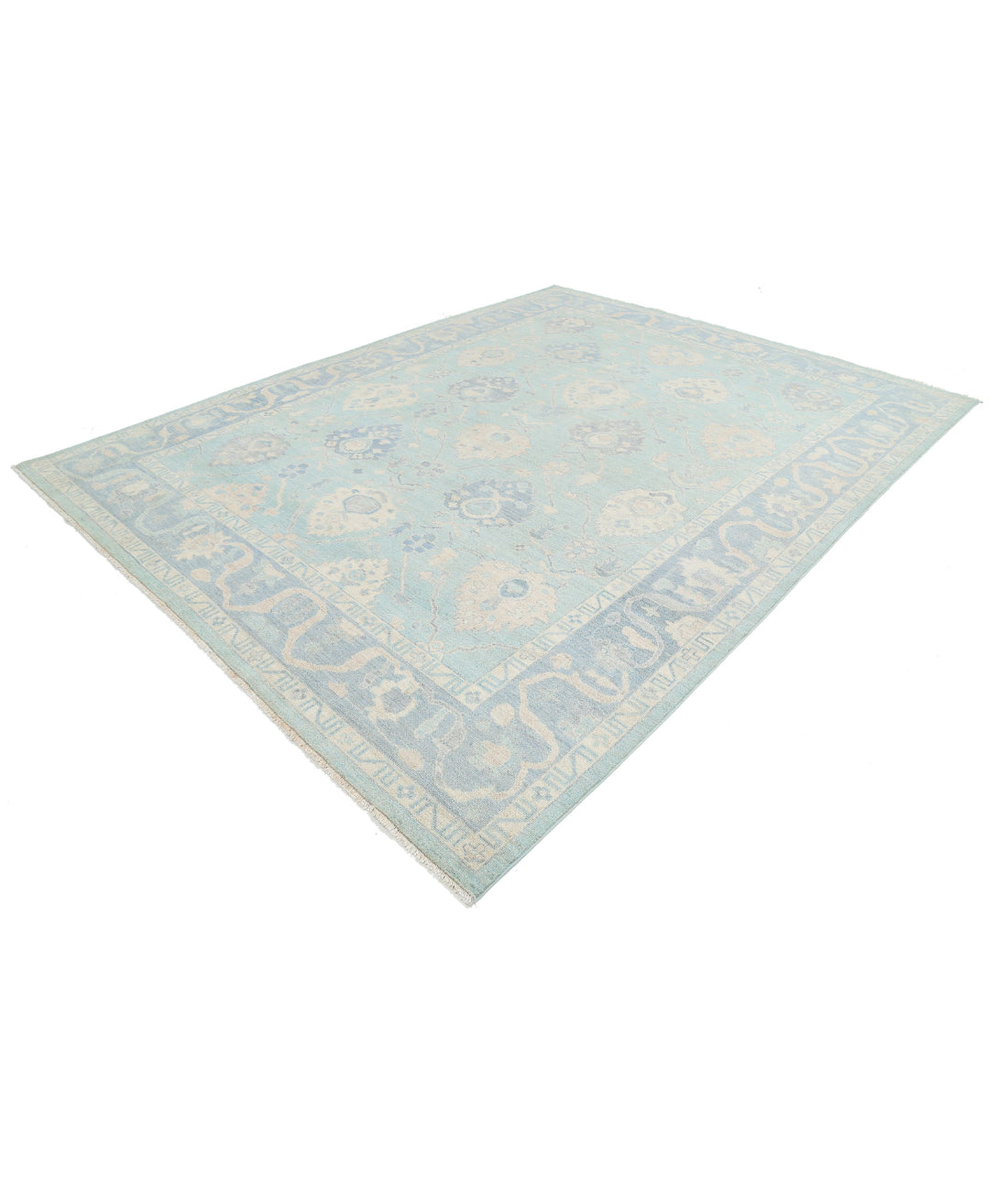 Oushak 9'3'' X 11'9'' Hand-Knotted Wool Rug 9'3'' x 11'9'' (278 X 353) / Green / Blue