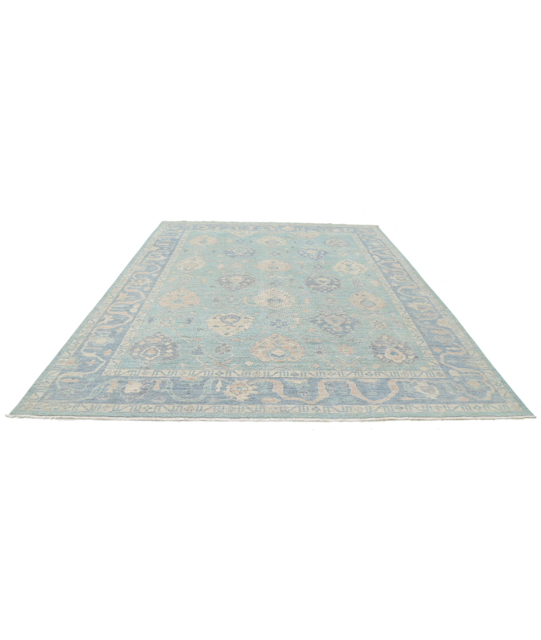 Oushak 9'3'' X 11'9'' Hand-Knotted Wool Rug 9'3'' x 11'9'' (278 X 353) / Green / Blue