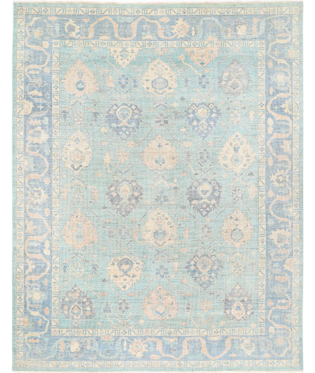 Oushak 9'3'' X 11'9'' Hand-Knotted Wool Rug 9'3'' x 11'9'' (278 X 353) / Green / Blue