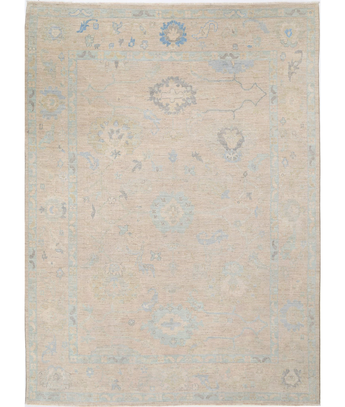 Oushak 9'0'' X 11'10'' Hand-Knotted Wool Rug 9'0'' x 11'10'' (270 X 355) / Beige / Blue