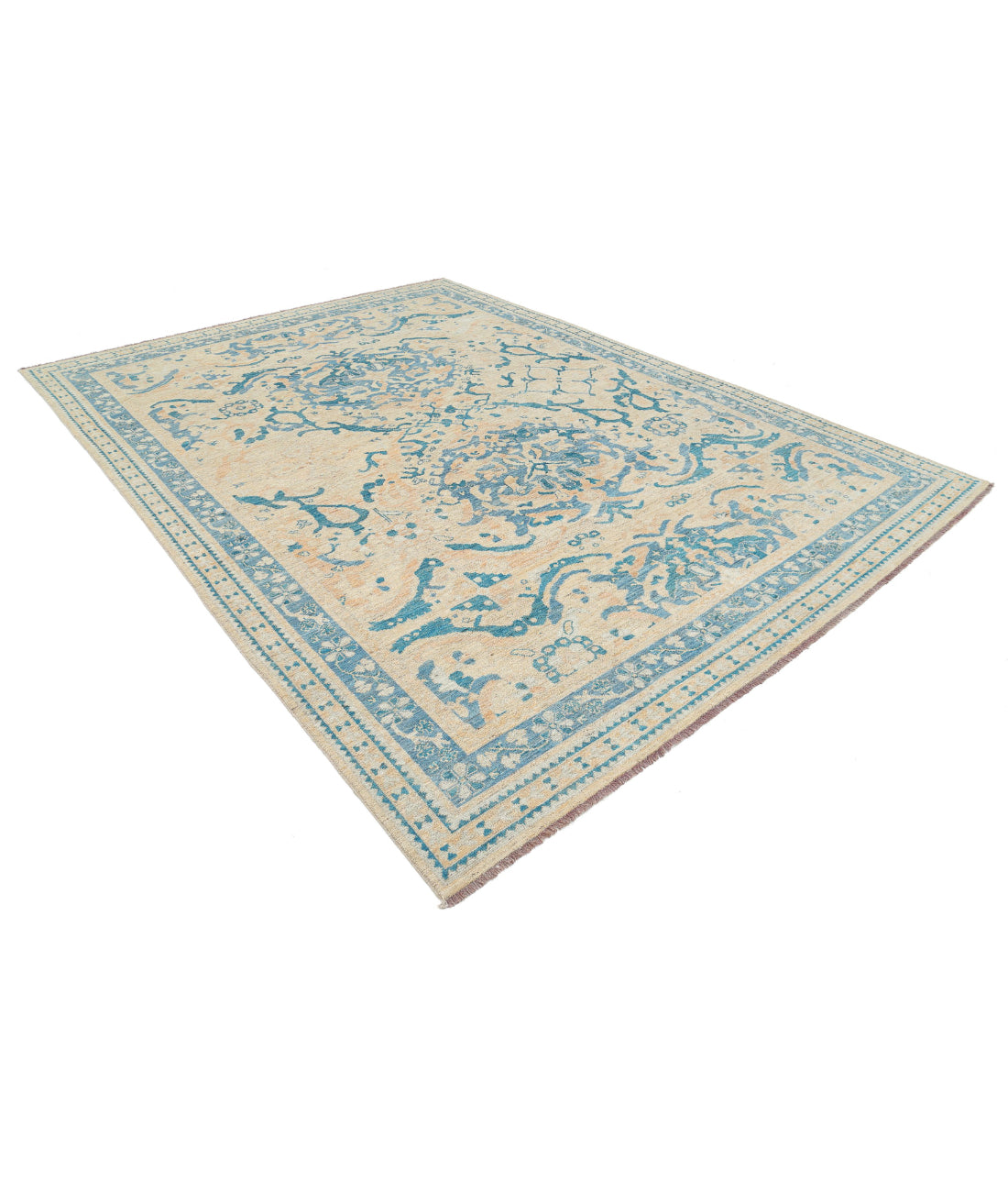 Oushak 8'9'' X 11'7'' Hand-Knotted Wool Rug 8'9'' x 11'7'' (263 X 348) / Beige / Blue