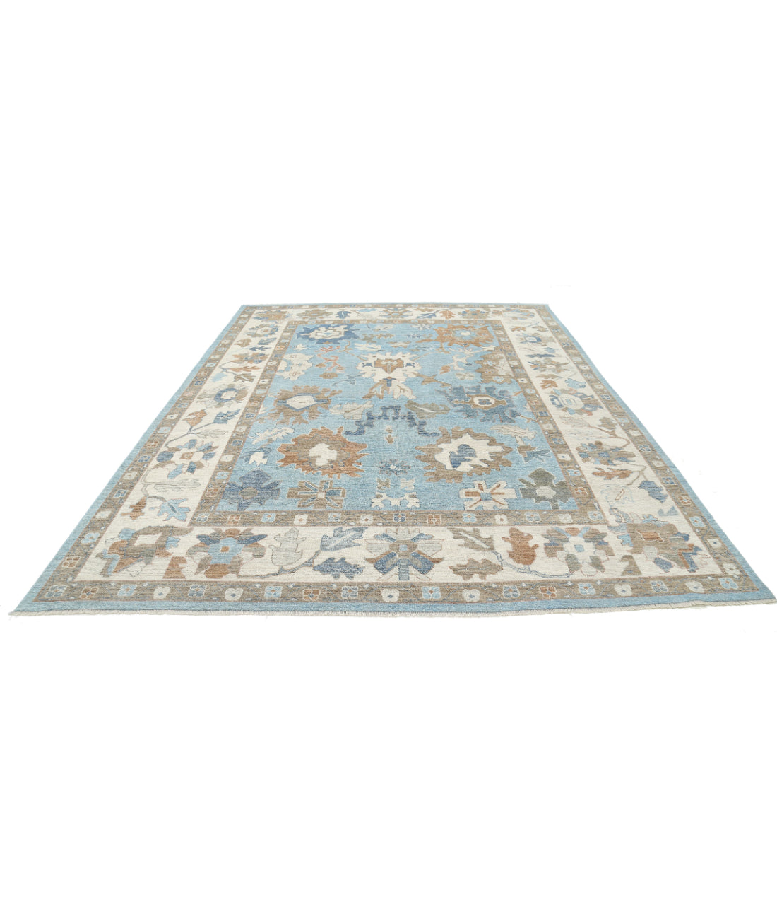 Oushak 9'0'' X 11'10'' Hand-Knotted Wool Rug 9'0'' x 11'10'' (270 X 355) / Blue / Ivory