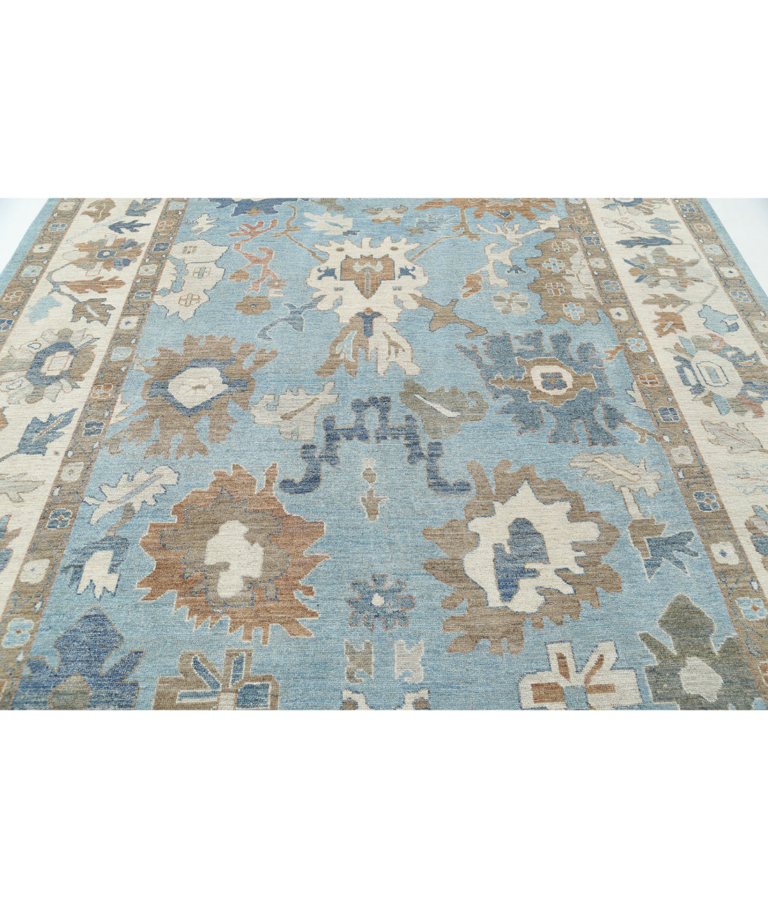 Oushak 9'0'' X 11'10'' Hand-Knotted Wool Rug 9'0'' x 11'10'' (270 X 355) / Blue / Ivory