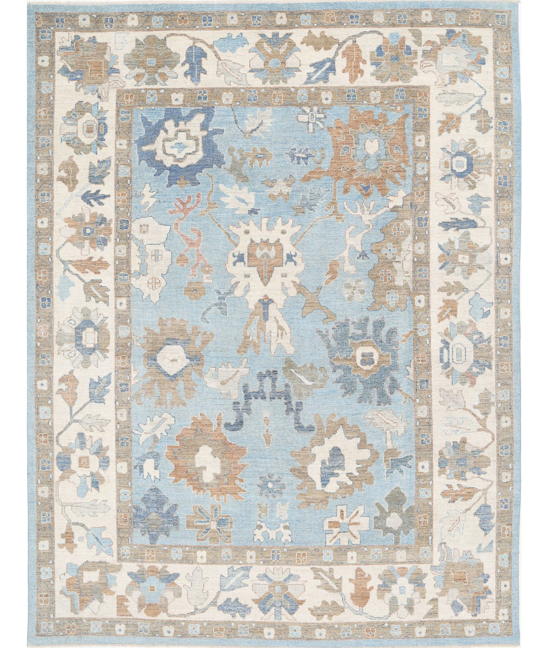 Oushak 9'0'' X 11'10'' Hand-Knotted Wool Rug 9'0'' x 11'10'' (270 X 355) / Blue / Ivory