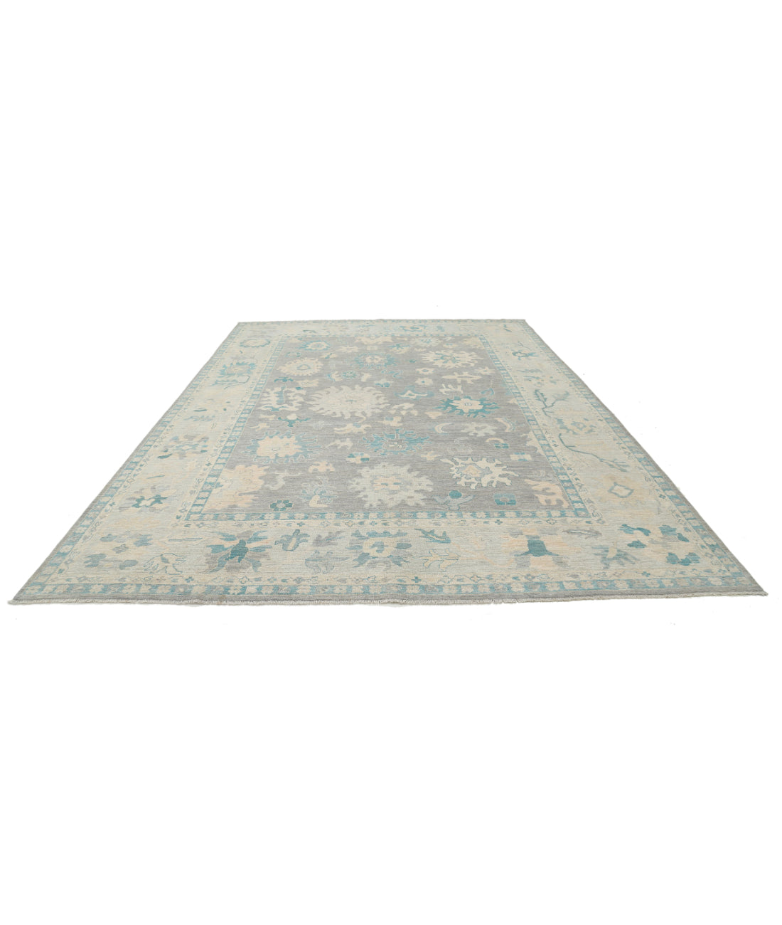 Oushak 9'9'' X 13'7'' Hand-Knotted Wool Rug 9'9'' x 13'7'' (293 X 408) / Grey / Silver