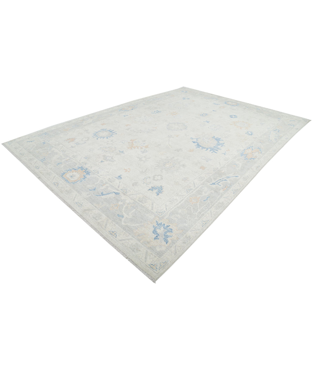 Oushak 9'8'' X 13'8'' Hand-Knotted Wool Rug 9'8'' x 13'8'' (290 X 410) / Silver / Grey