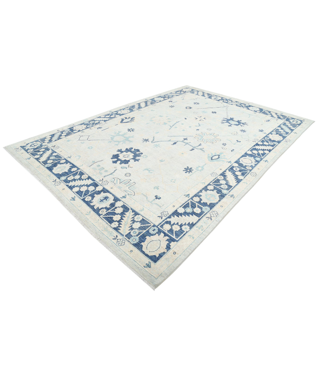 Oushak 8'9'' X 12'6'' Hand-Knotted Wool Rug 8'9'' x 12'6'' (263 X 375) / Silver / Blue