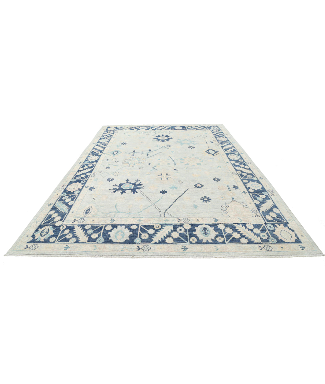 Oushak 8'9'' X 12'6'' Hand-Knotted Wool Rug 8'9'' x 12'6'' (263 X 375) / Silver / Blue