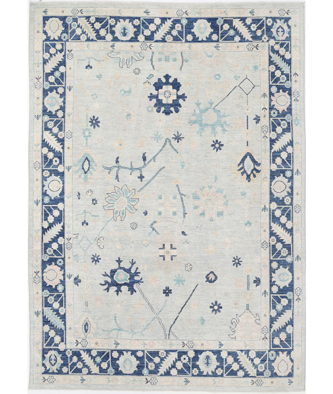 Oushak 8'9'' X 12'6'' Hand-Knotted Wool Rug 8'9'' x 12'6'' (263 X 375) / Silver / Blue