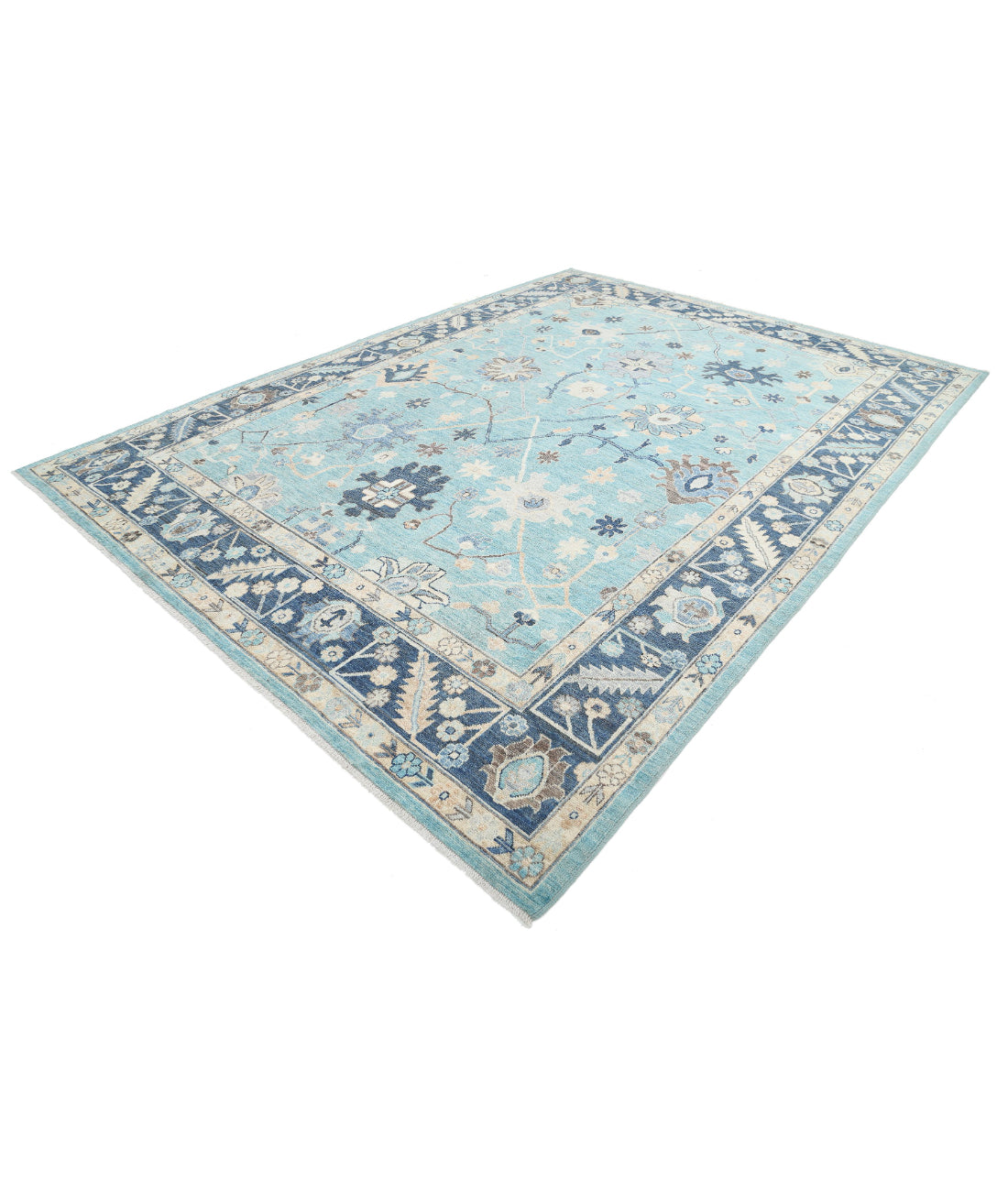 Oushak 8'11'' X 12'1'' Hand-Knotted Wool Rug 8'11'' x 12'1'' (268 X 363) / Green / Blue