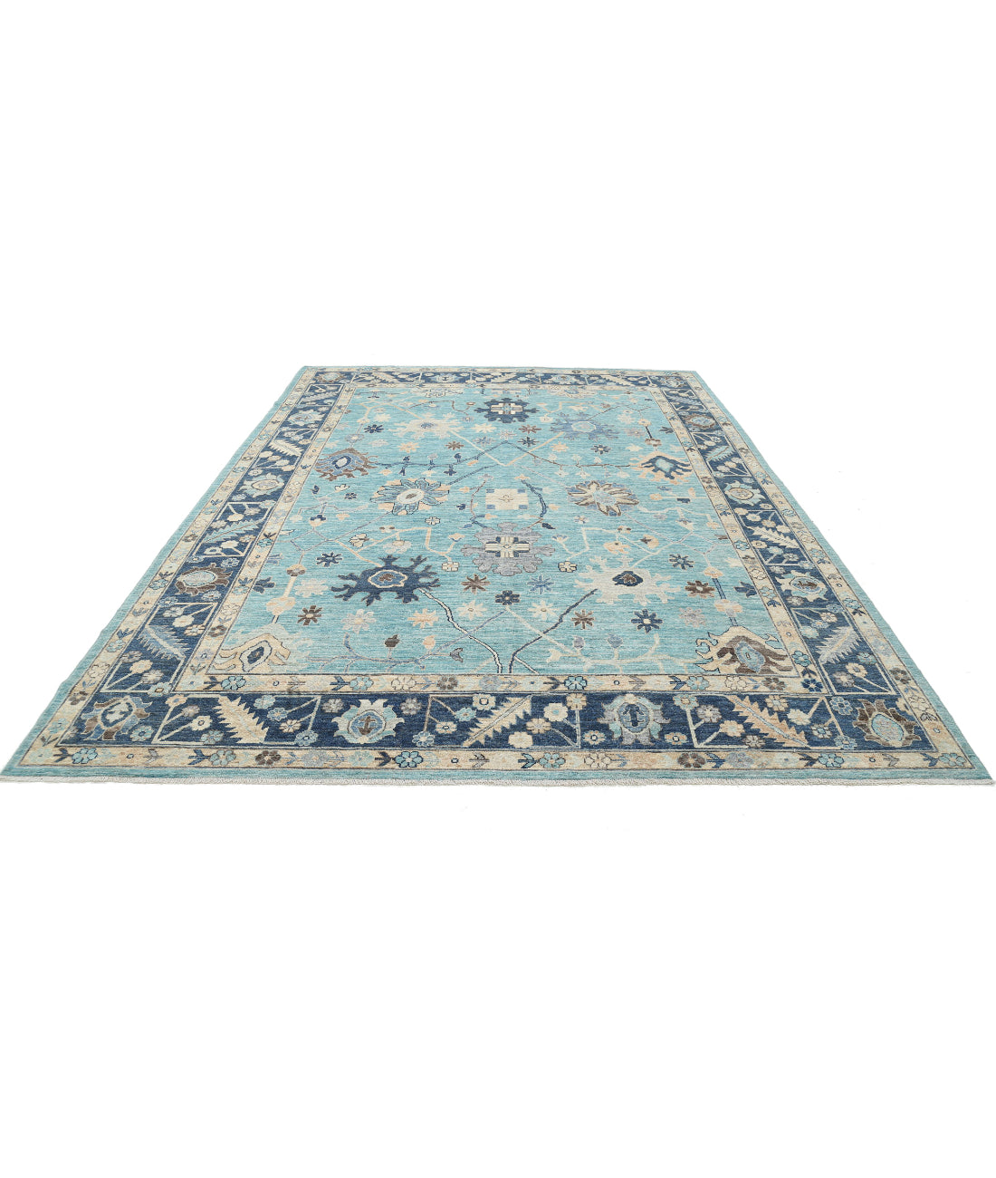 Oushak 8'11'' X 12'1'' Hand-Knotted Wool Rug 8'11'' x 12'1'' (268 X 363) / Green / Blue