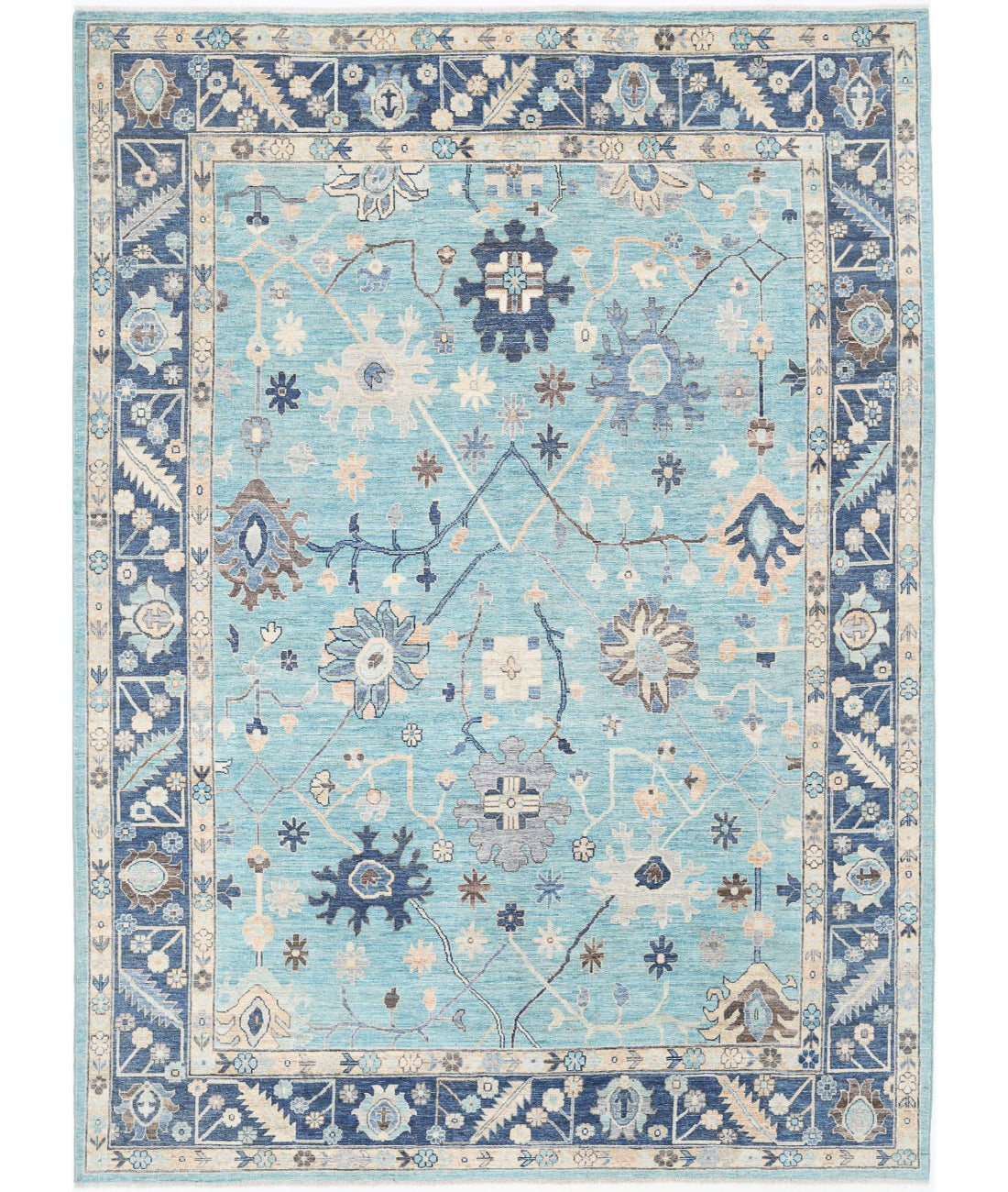 Oushak 8'11'' X 12'1'' Hand-Knotted Wool Rug 8'11'' x 12'1'' (268 X 363) / Green / Blue