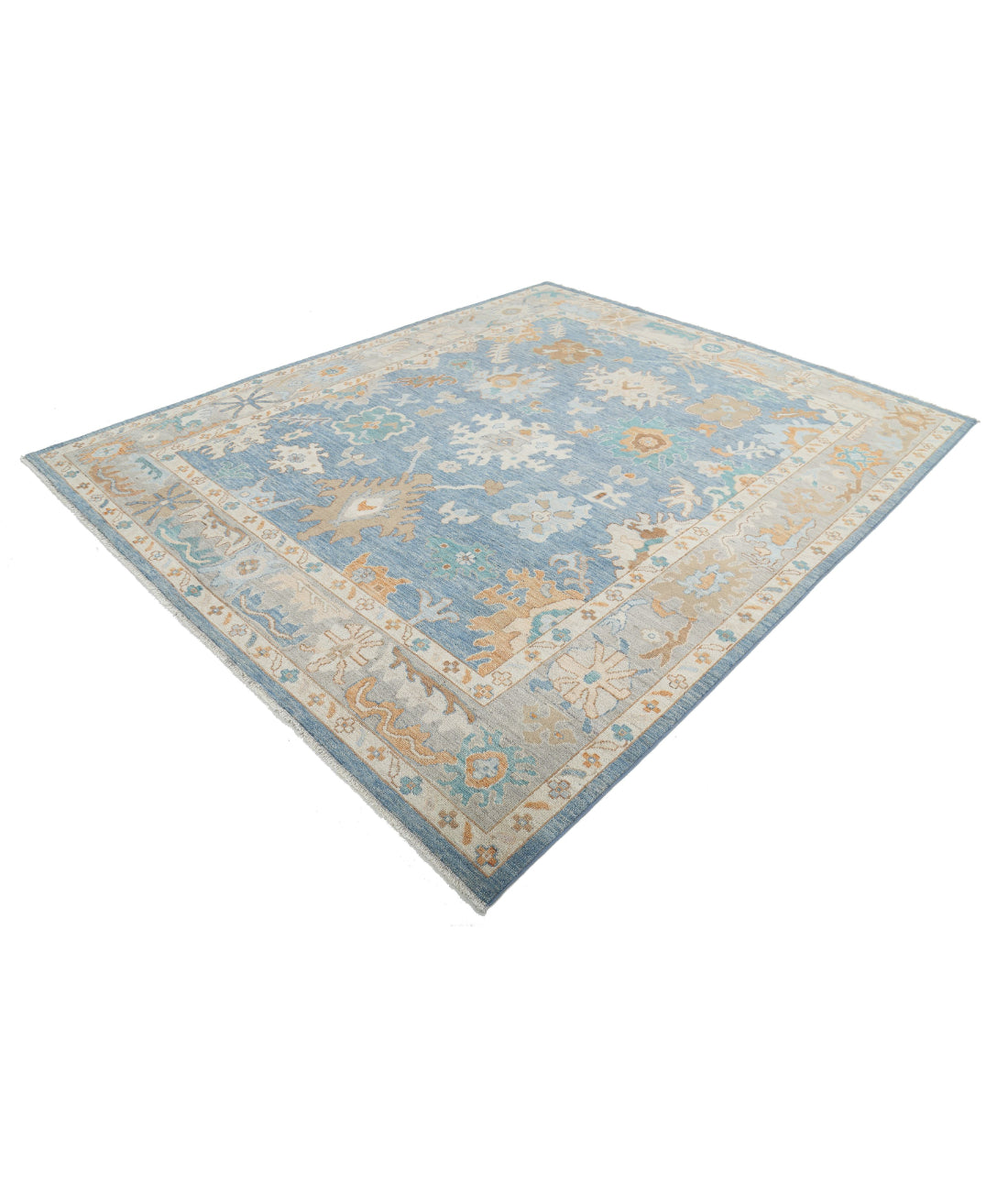 Oushak 8'3'' X 9'11'' Hand-Knotted Wool Rug 8'3'' x 9'11'' (248 X 298) / Blue / Grey