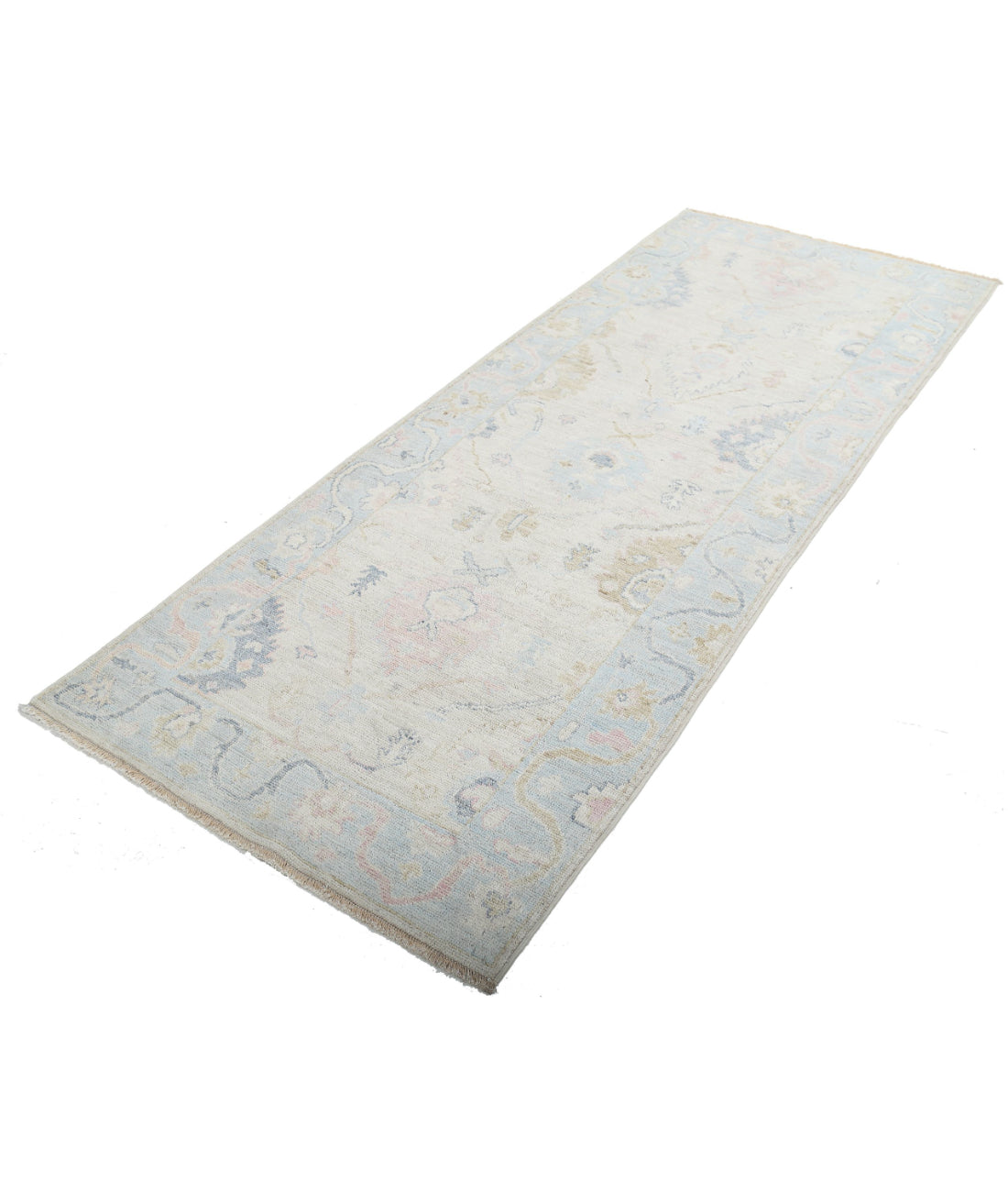 Oushak 3'2'' X 8'1'' Hand-Knotted Wool Rug 3'2'' x 8'1'' (95 X 243) / Ivory / Blue