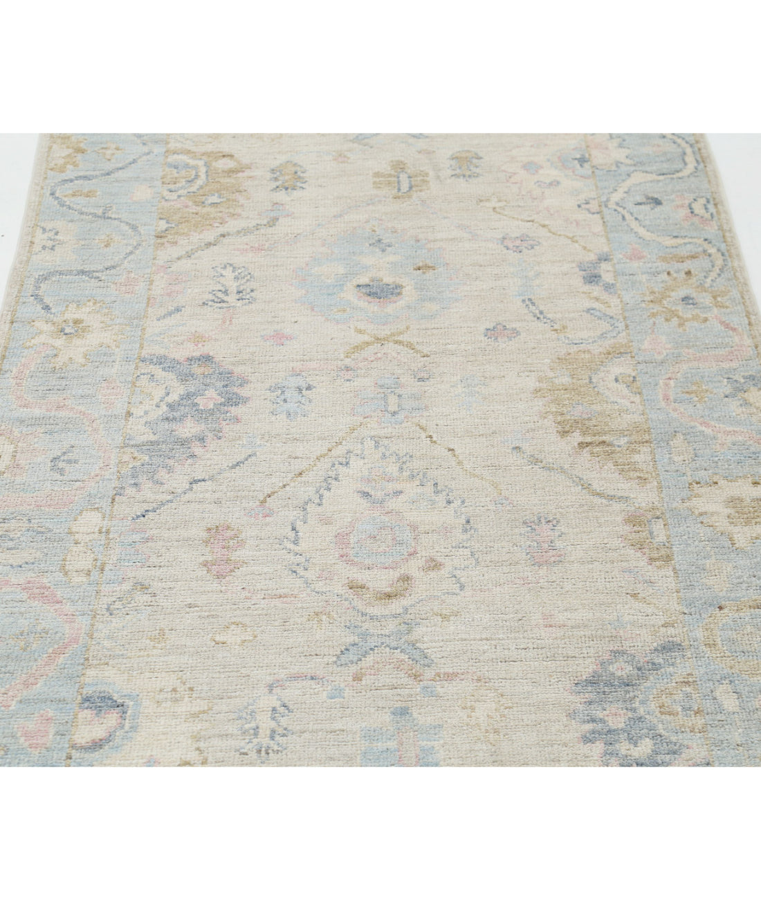 Oushak 3'2'' X 8'1'' Hand-Knotted Wool Rug 3'2'' x 8'1'' (95 X 243) / Ivory / Blue