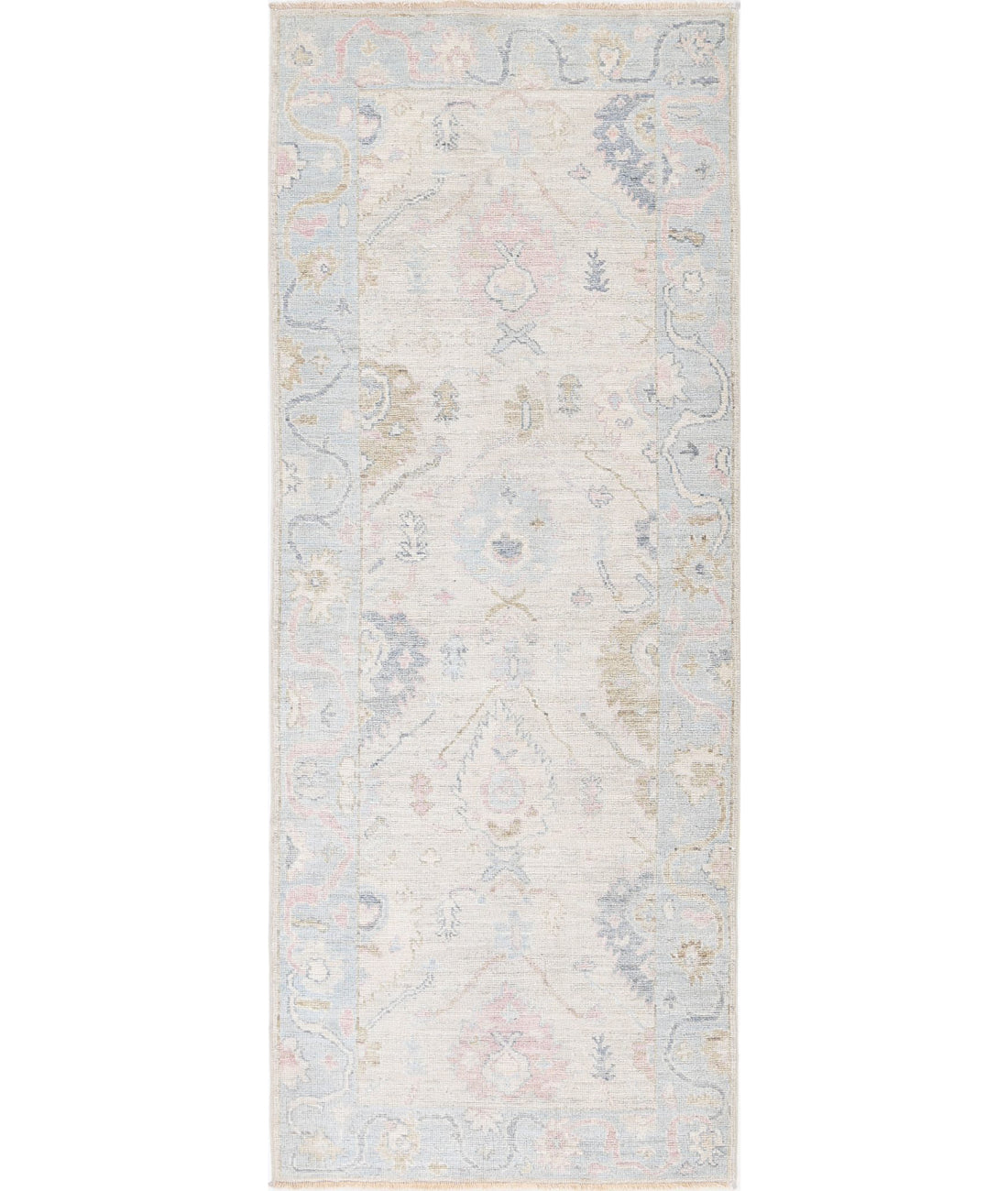 Oushak 3'2'' X 8'1'' Hand-Knotted Wool Rug 3'2'' x 8'1'' (95 X 243) / Ivory / Blue