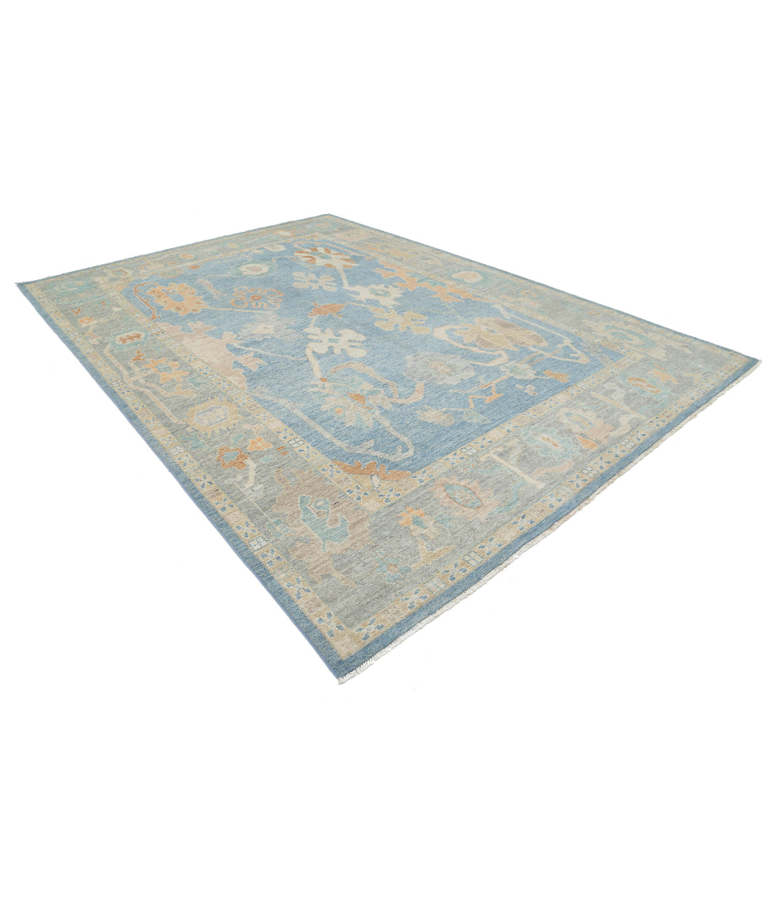 Oushak 8'11'' X 12'7'' Hand-Knotted Wool Rug 8'11'' x 12'7'' (268 X 378) / Blue / Grey