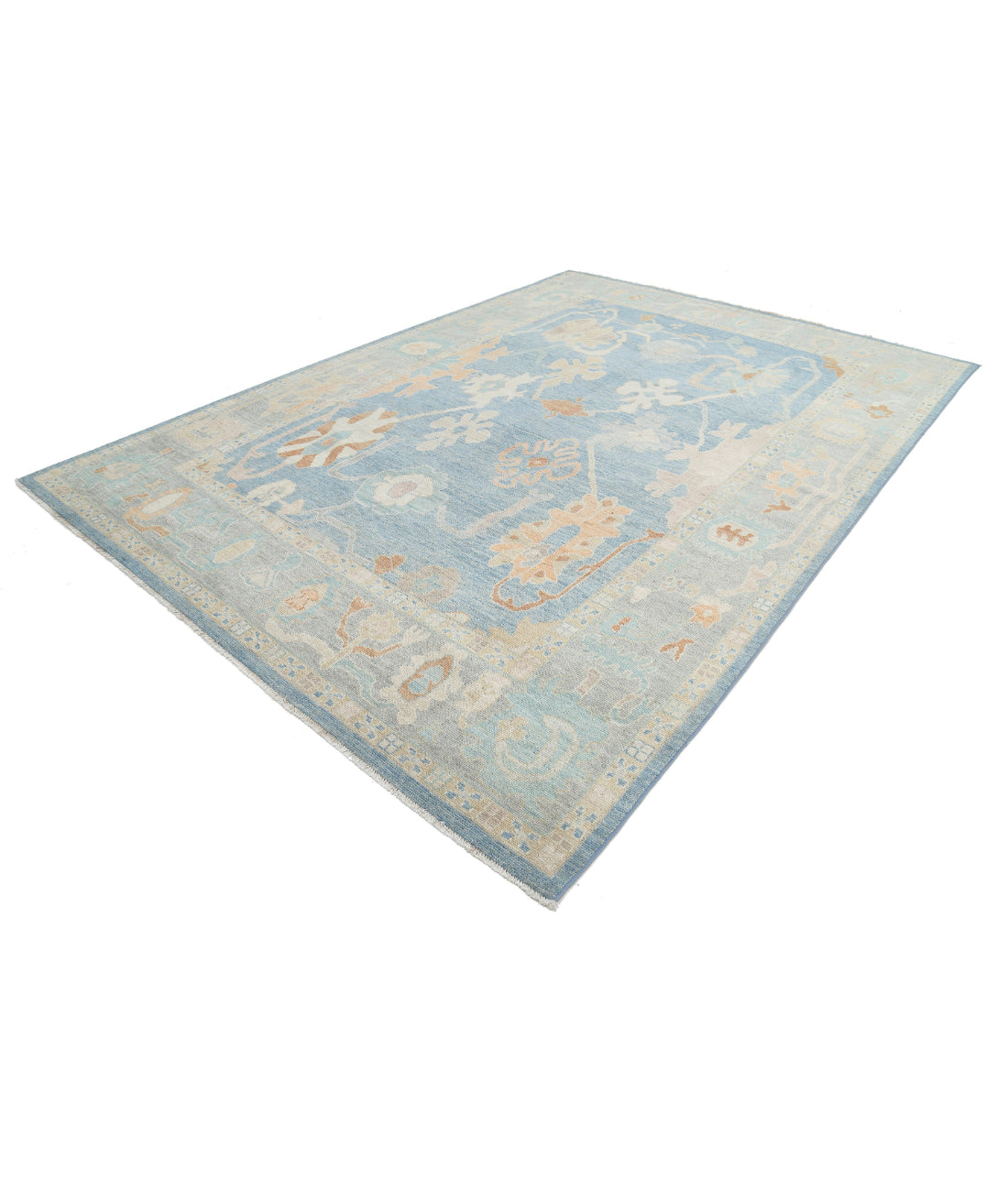 Oushak 8'11'' X 12'7'' Hand-Knotted Wool Rug 8'11'' x 12'7'' (268 X 378) / Blue / Grey