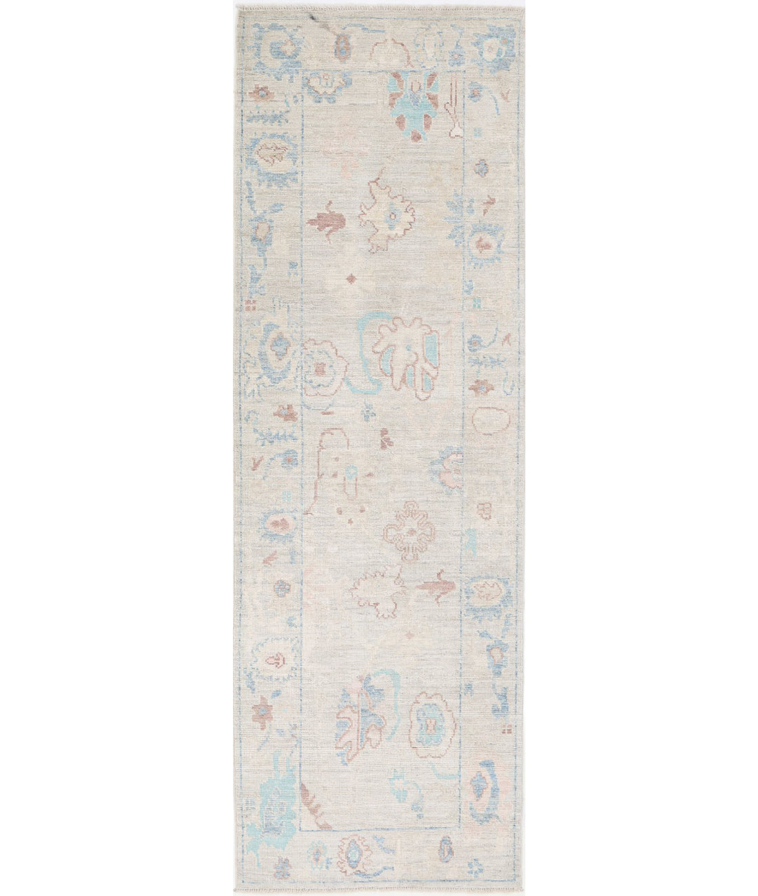 Oushak 3'0'' X 9'5'' Hand-Knotted Wool Rug 3'0'' x 9'5'' (90 X 283) / Silver / Blue