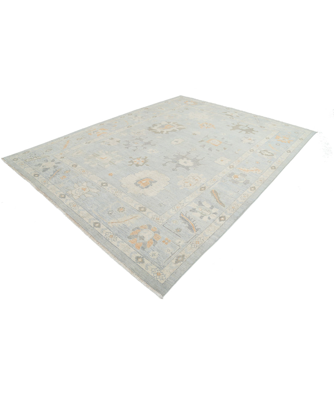 Oushak 9'0'' X 11'10'' Hand-Knotted Wool Rug 9'0'' x 11'10'' (270 X 355) / Blue / Grey