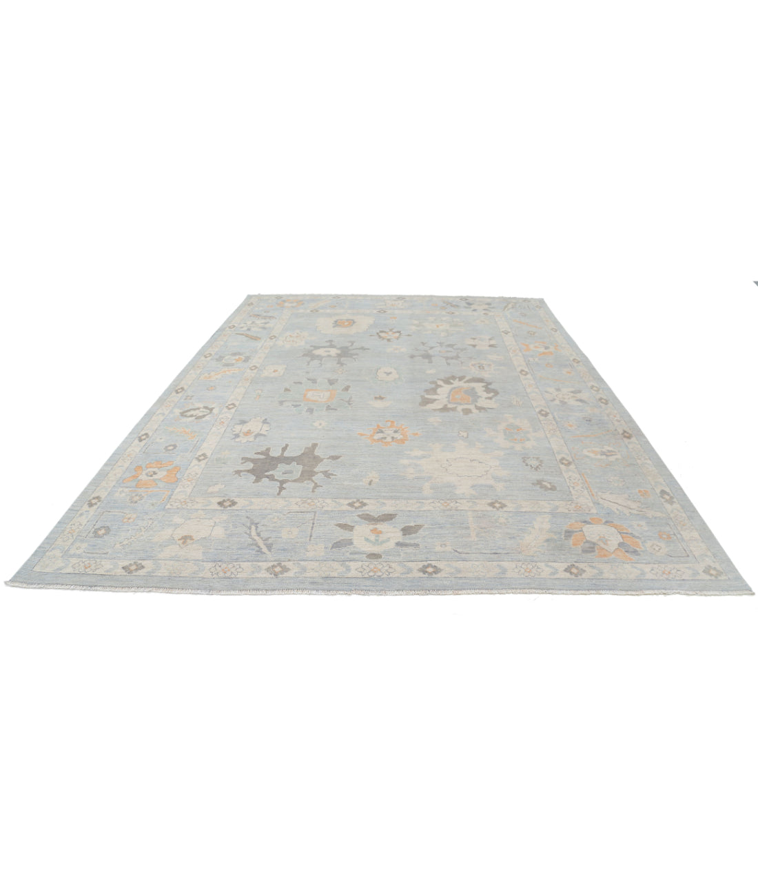 Oushak 9'0'' X 11'10'' Hand-Knotted Wool Rug 9'0'' x 11'10'' (270 X 355) / Blue / Grey