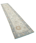 Oushak 2'9'' X 13'6'' Hand-Knotted Wool Rug 2'9'' x 13'6'' (83 X 405) / Ivory / Blue