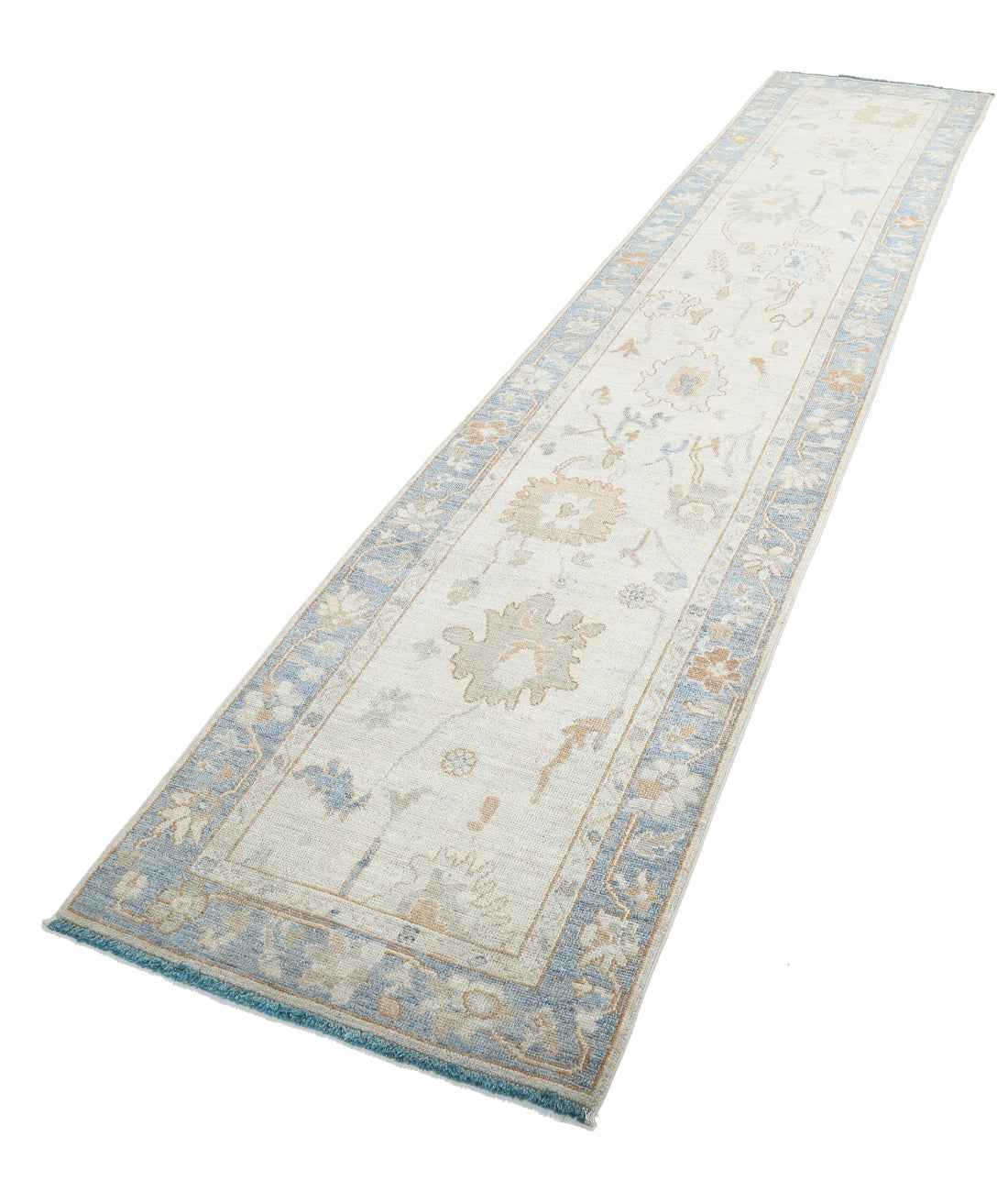 Oushak 2'9'' X 13'6'' Hand-Knotted Wool Rug 2'9'' x 13'6'' (83 X 405) / Ivory / Blue