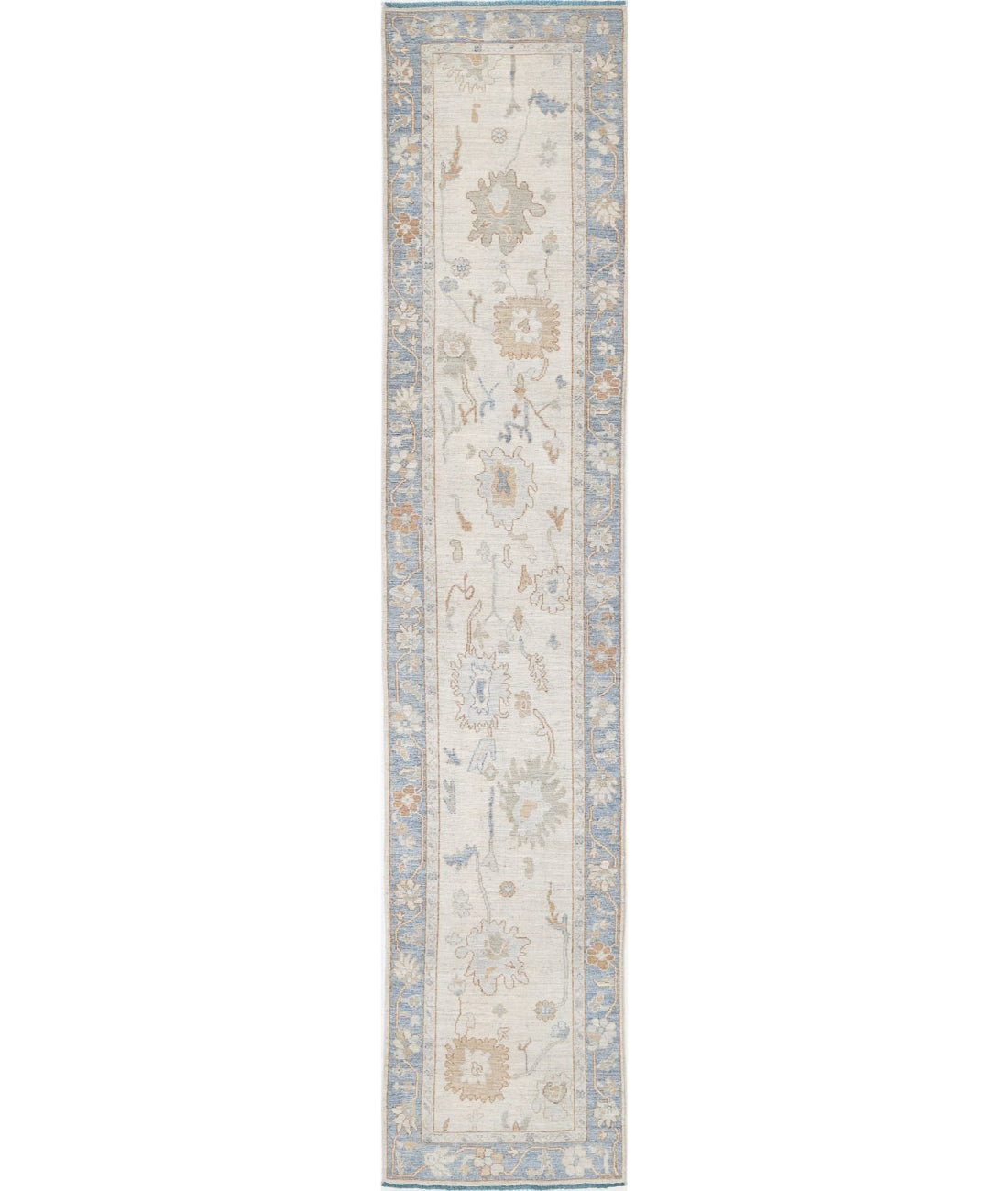 Oushak 2'9'' X 13'6'' Hand-Knotted Wool Rug 2'9'' x 13'6'' (83 X 405) / Ivory / Blue