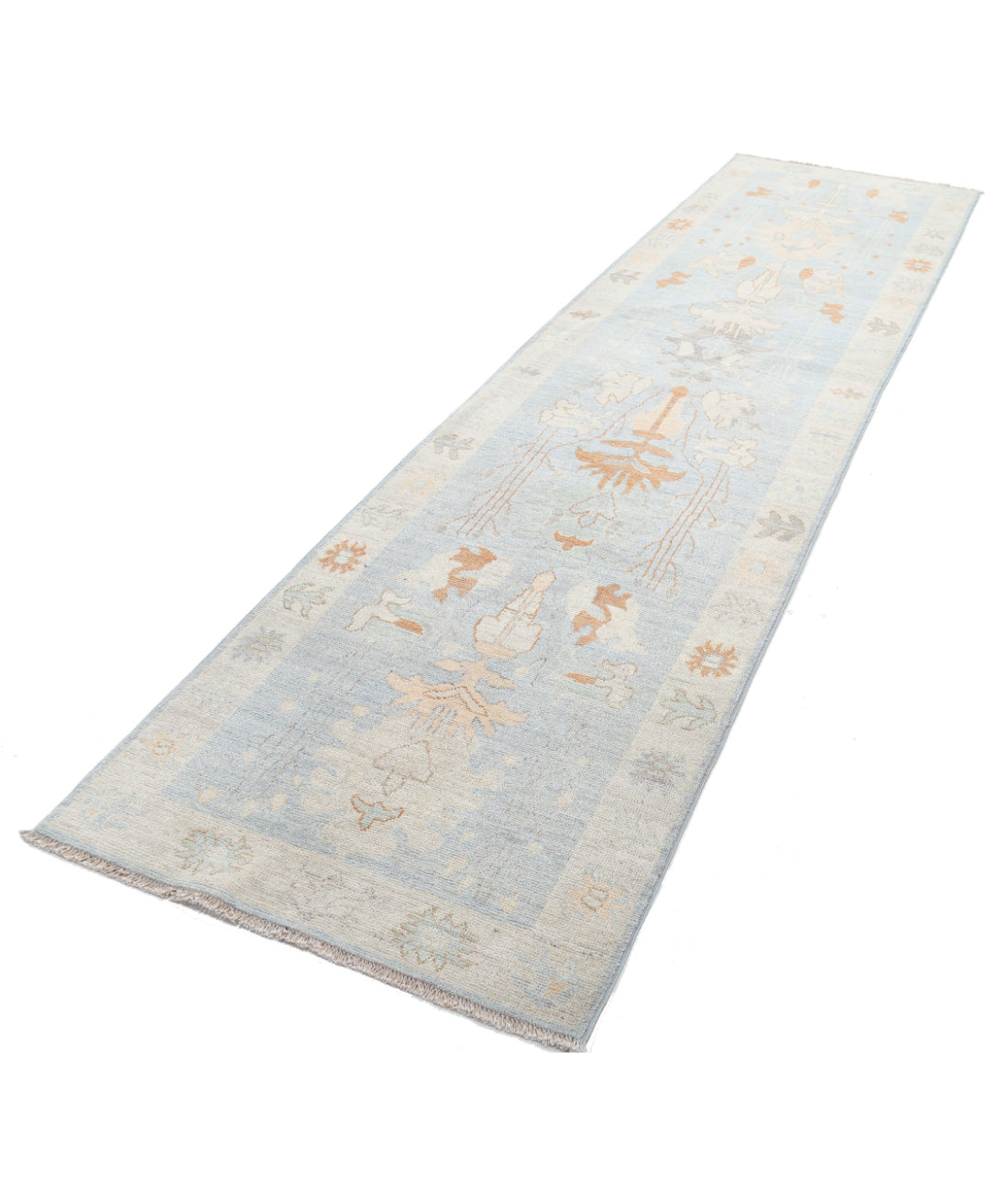 Oushak 3'1'' X 11'6'' Hand-Knotted Wool Rug 3'1'' x 11'6'' (93 X 345) / Blue / Silver