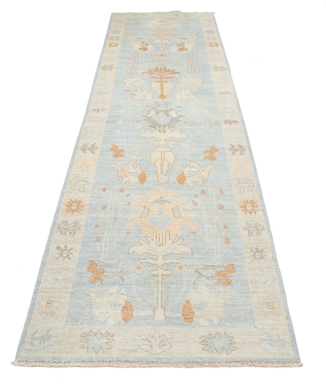 Oushak 3'1'' X 11'6'' Hand-Knotted Wool Rug 3'1'' x 11'6'' (93 X 345) / Blue / Silver