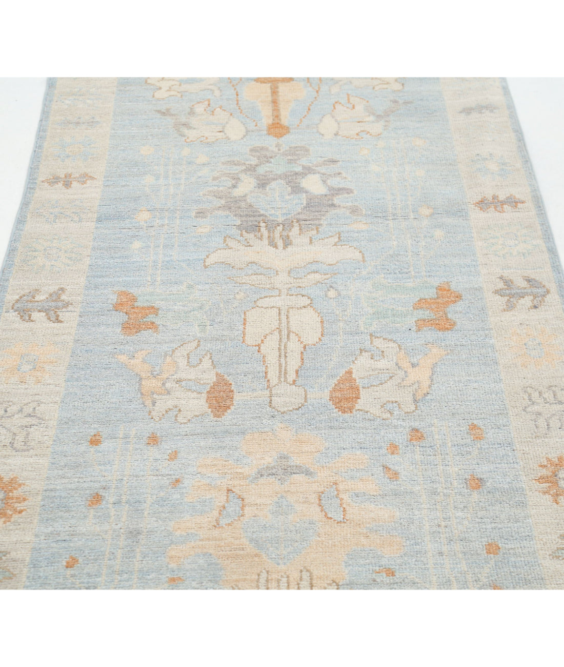 Oushak 3'1'' X 11'6'' Hand-Knotted Wool Rug 3'1'' x 11'6'' (93 X 345) / Blue / Silver