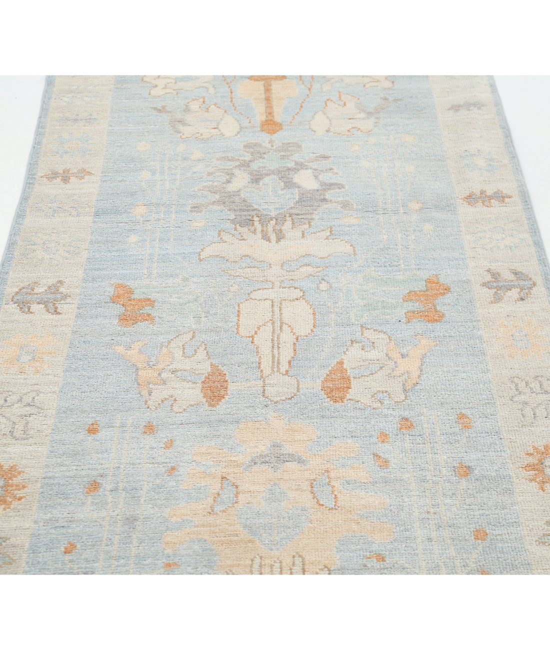 Oushak 3'1'' X 11'6'' Hand-Knotted Wool Rug 3'1'' x 11'6'' (93 X 345) / Blue / Silver