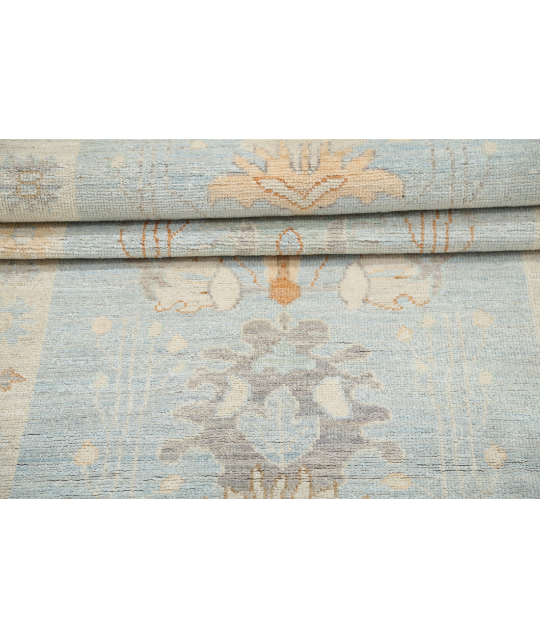 Oushak 3'1'' X 11'6'' Hand-Knotted Wool Rug 3'1'' x 11'6'' (93 X 345) / Blue / Silver