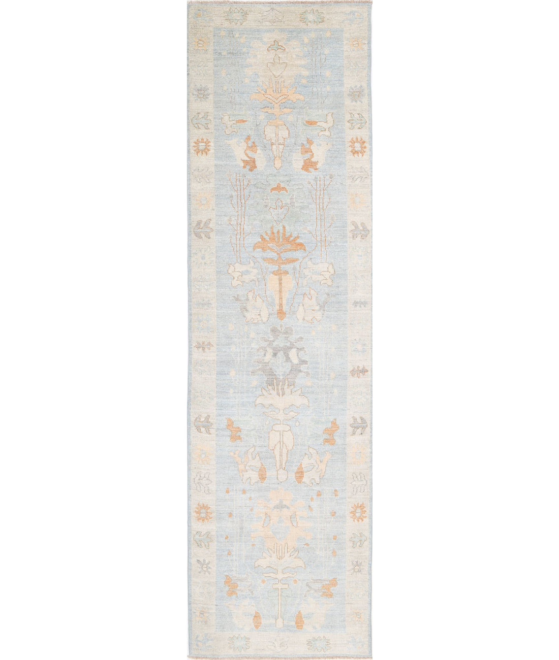 Oushak 3'1'' X 11'6'' Hand-Knotted Wool Rug 3'1'' x 11'6'' (93 X 345) / Blue / Silver