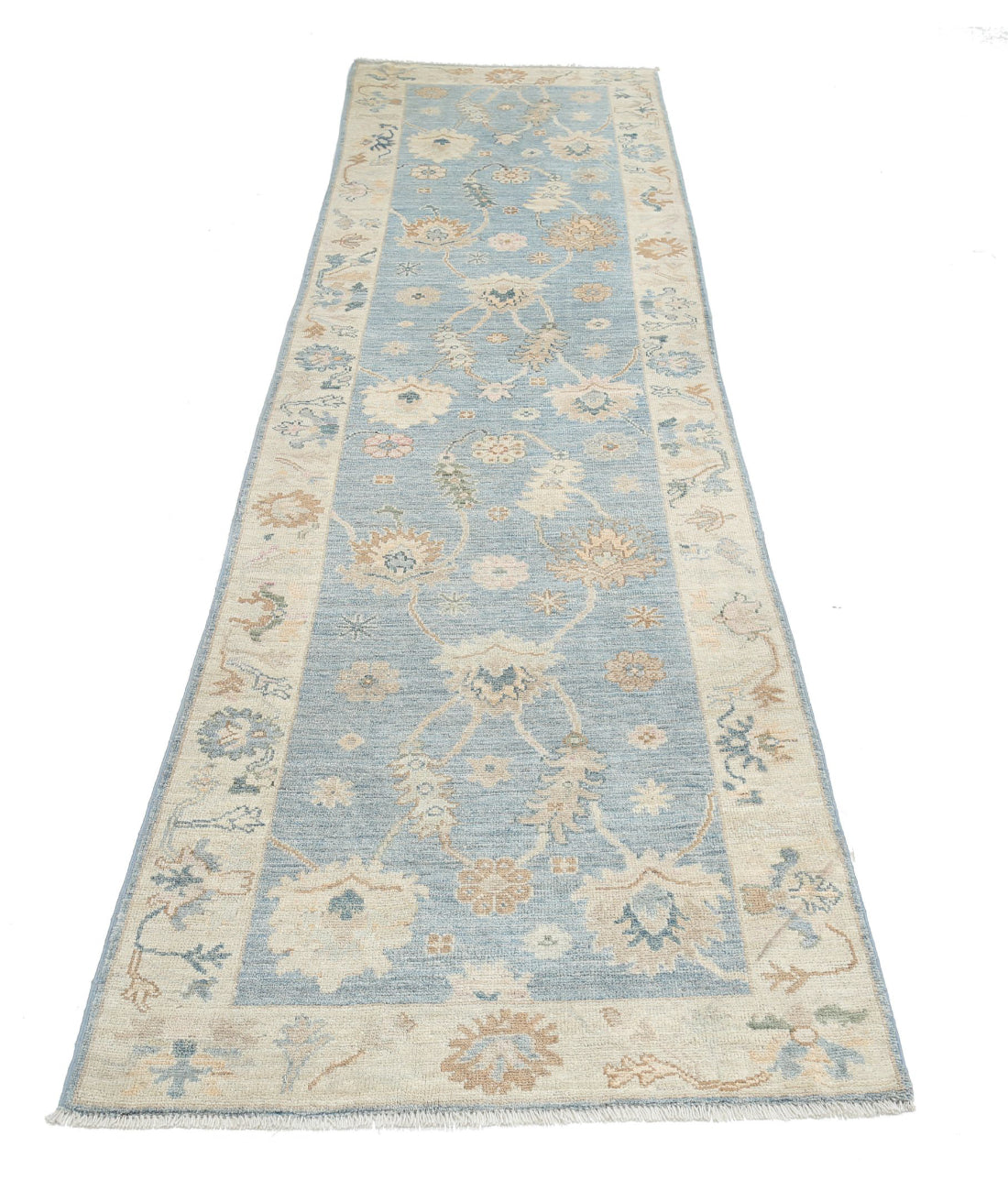 Oushak 3'1'' X 11'3'' Hand-Knotted Wool Rug 3'1'' x 11'3'' (93 X 338) / Blue / Ivory