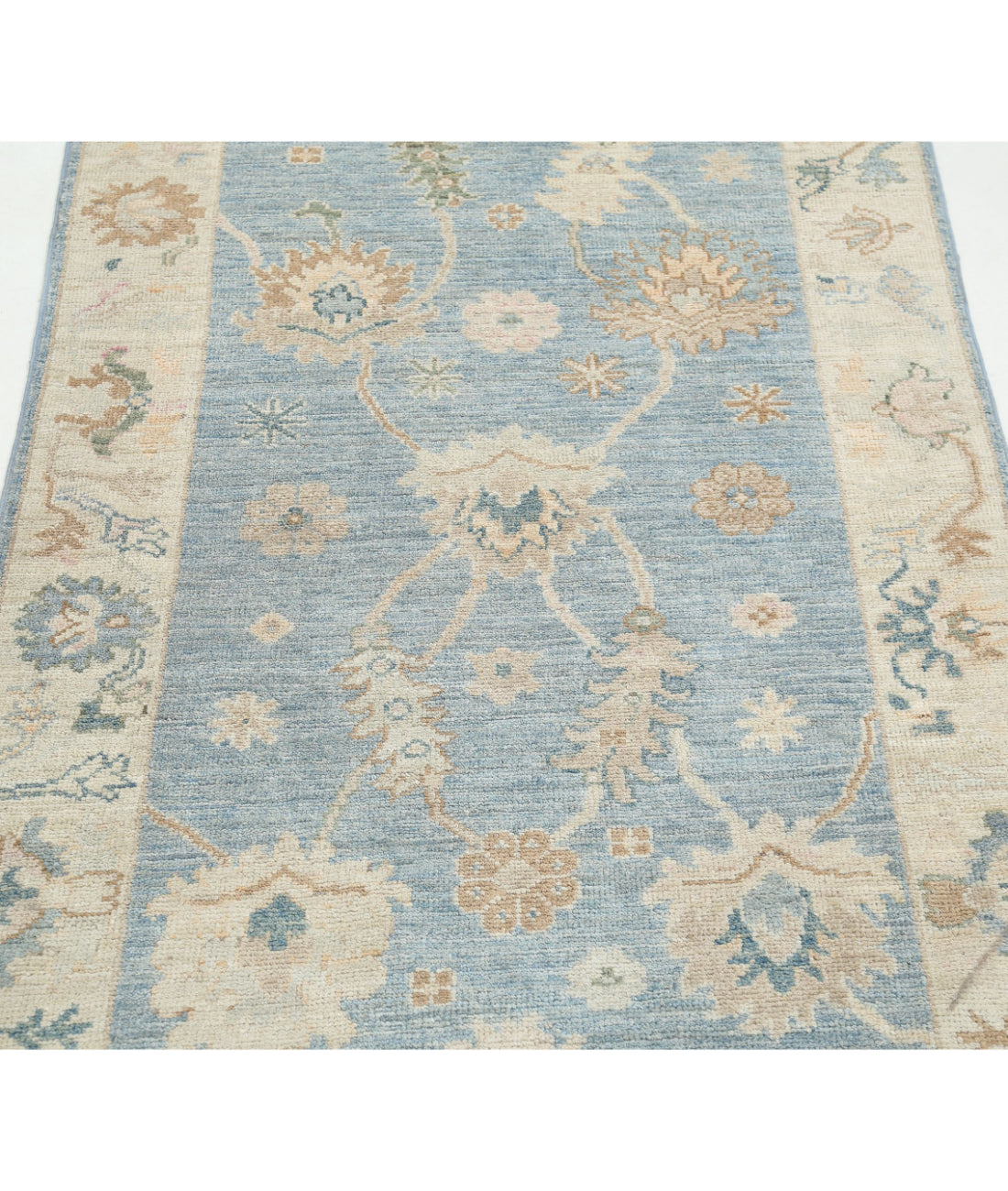 Oushak 3'1'' X 11'3'' Hand-Knotted Wool Rug 3'1'' x 11'3'' (93 X 338) / Blue / Ivory