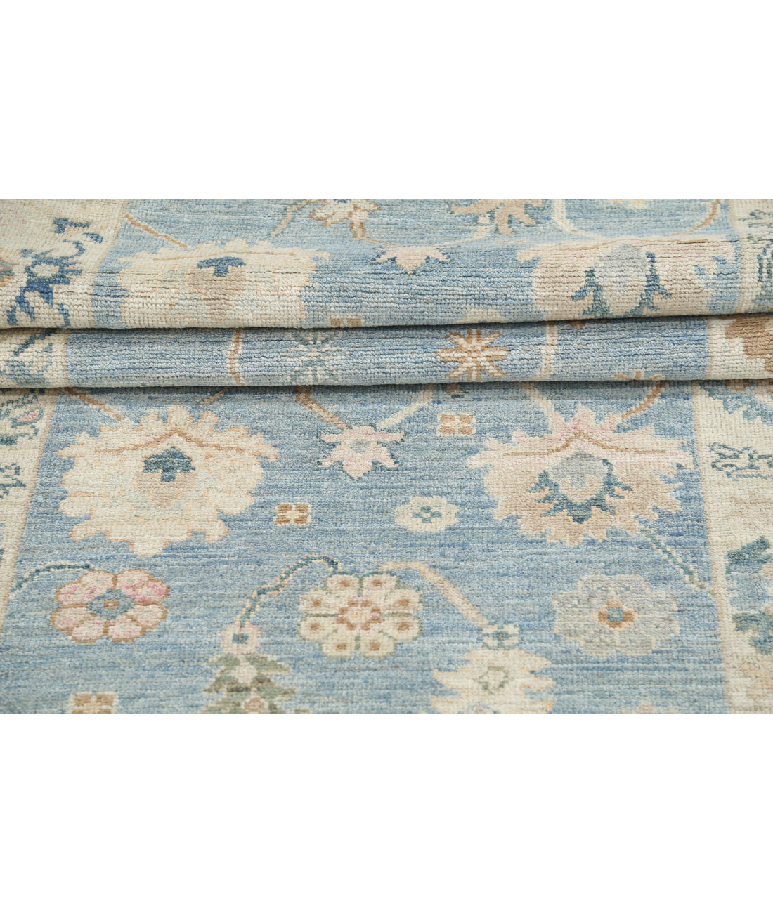 Oushak 3'1'' X 11'3'' Hand-Knotted Wool Rug 3'1'' x 11'3'' (93 X 338) / Blue / Ivory