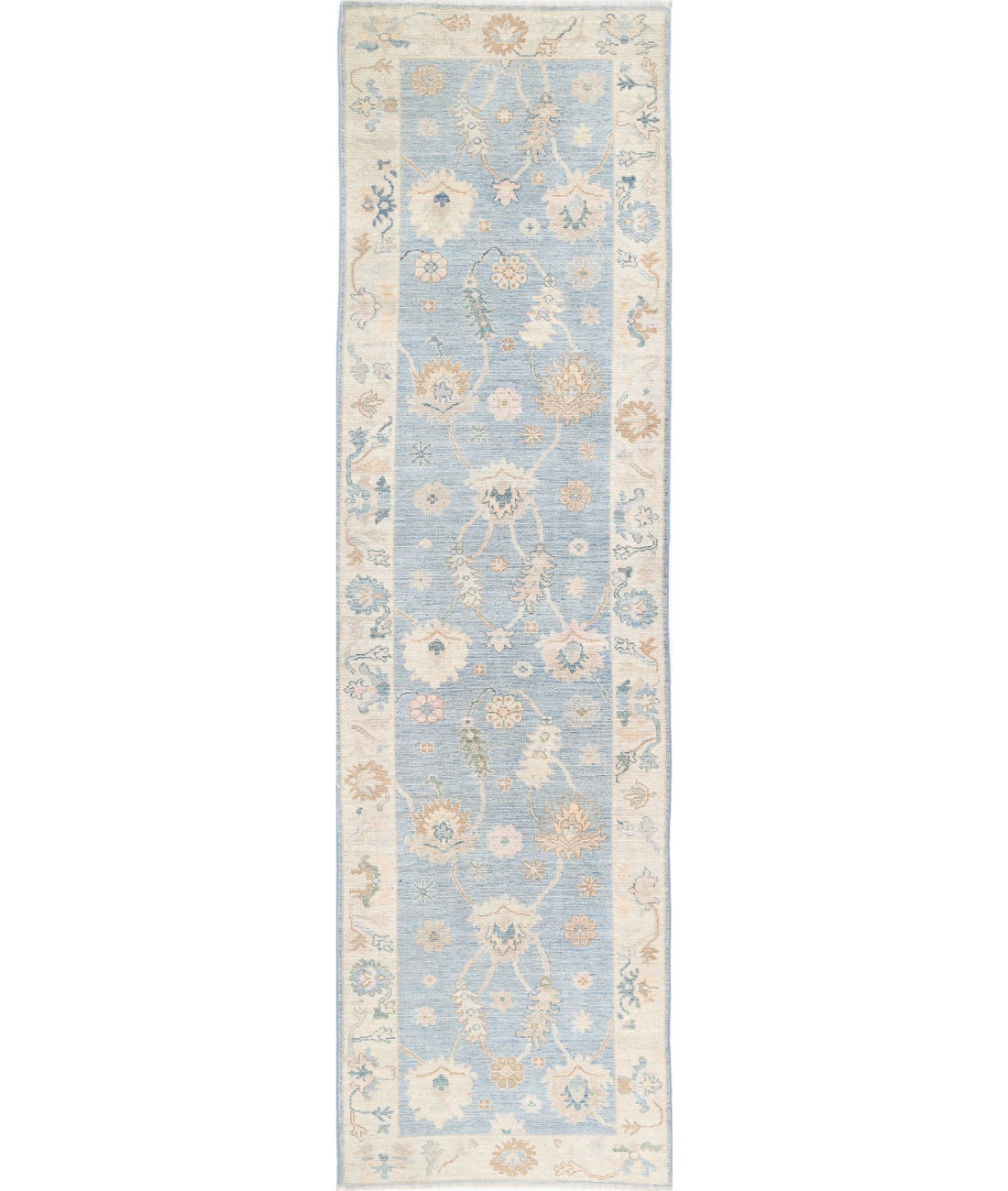 Oushak 3'1'' X 11'3'' Hand-Knotted Wool Rug 3'1'' x 11'3'' (93 X 338) / Blue / Ivory